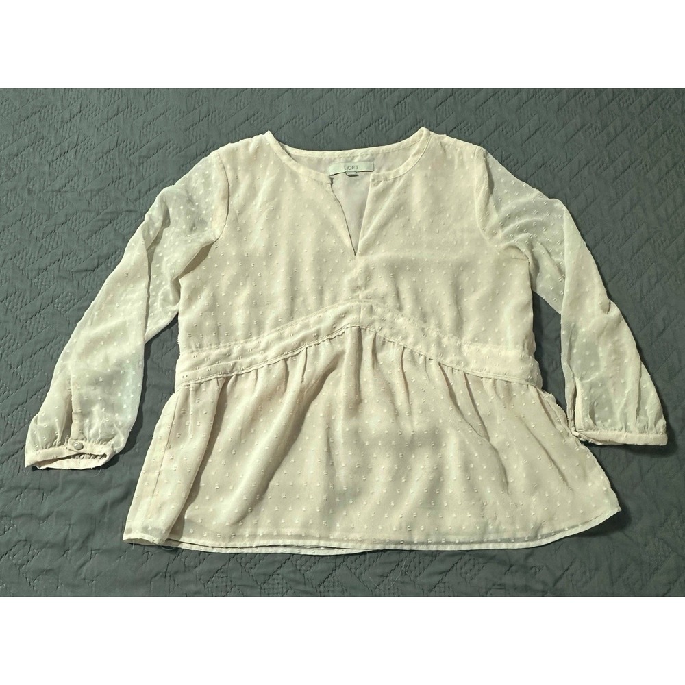Loft Swiss‎ Dot Peplum Sheer Long Sleeve Blouse Size Small Cottagecore Skirted